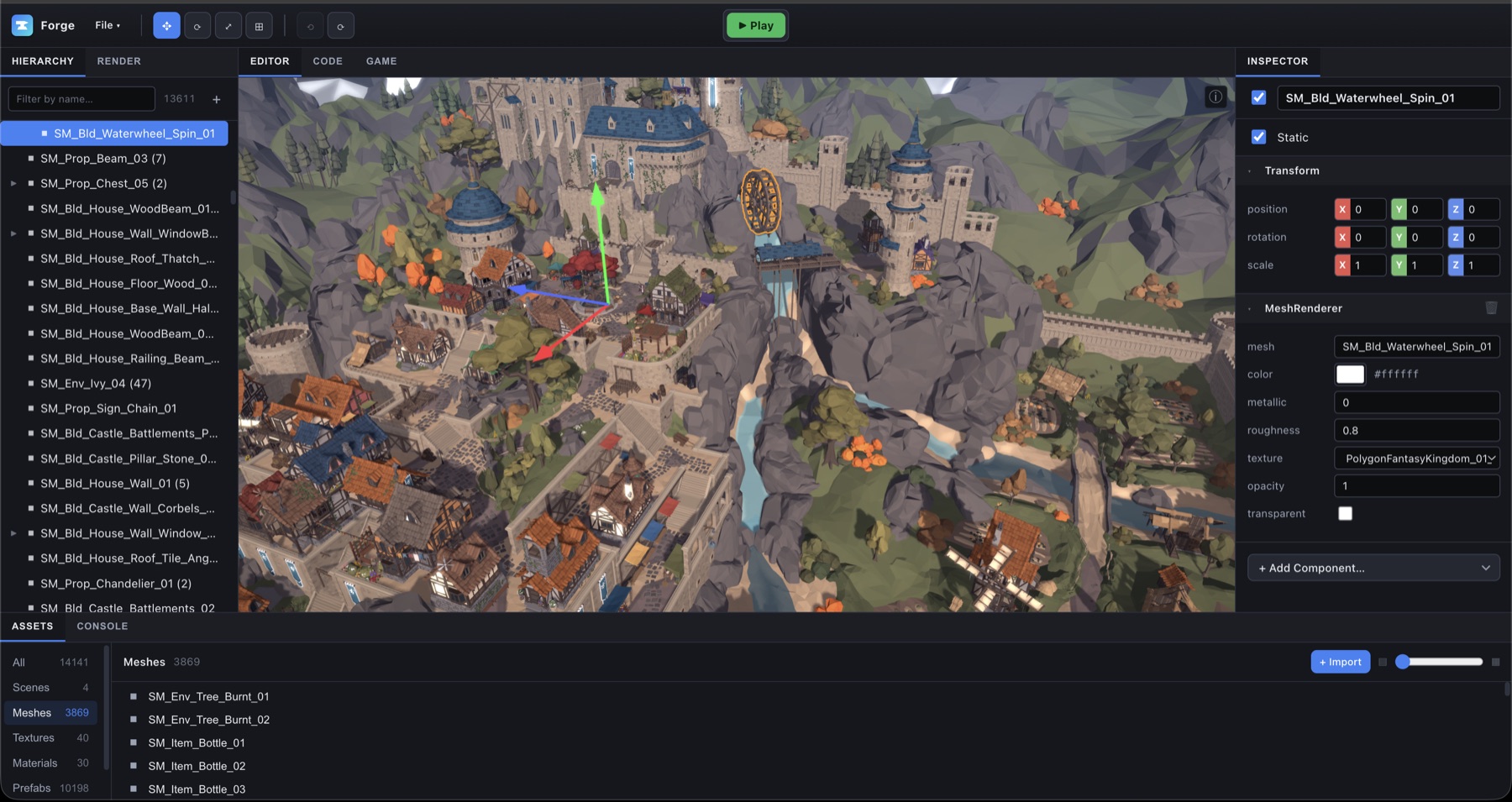 The Awaken editor with a 3D scene open